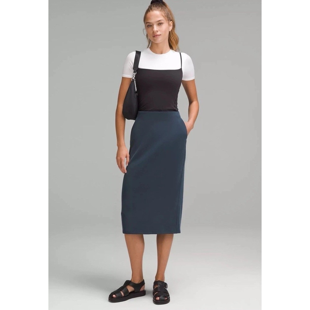 Lululemon Softstreme High Rise Midi Skirt, Retail $88 Washed Black Size 8 A Line - Picture 4 of 14